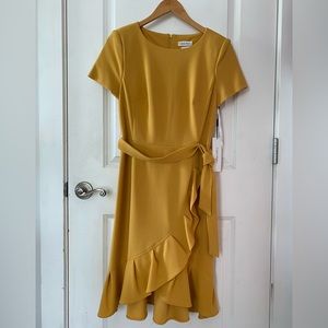 Calvin Klein tulip hem dress size 8 yellow NWT